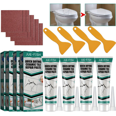 Pasta reparadora de azulejos, kit de reparación de azulejos, impermeable, de secado rápido para pisos de cerámica y grietas, 4 piezas