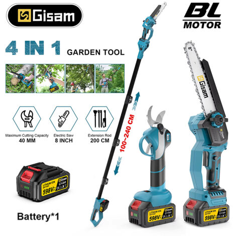 Podadora/motosierra eléctrica telescópica sin escobillas 4 en 1, herramienta de poda para jardín compatible con baterías Makita de 18 V (incluye 1 batería)
