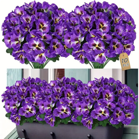 10 Ramos de Flores Artificiales para Balcón Decoración Morada para Ventana, Boda, Exterior Plantas Artificiales (1/5)