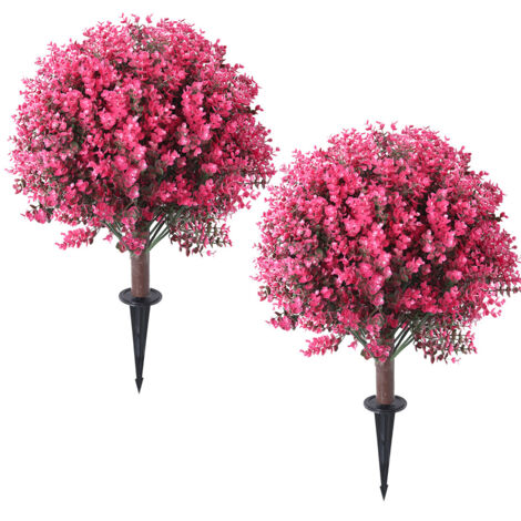 2 árboles de eucalipto artificiales con estacas para fijarlos al suelo, plantas simuladas, resistentes a los rayos UV, aptos para jardines,rosa (1/5)