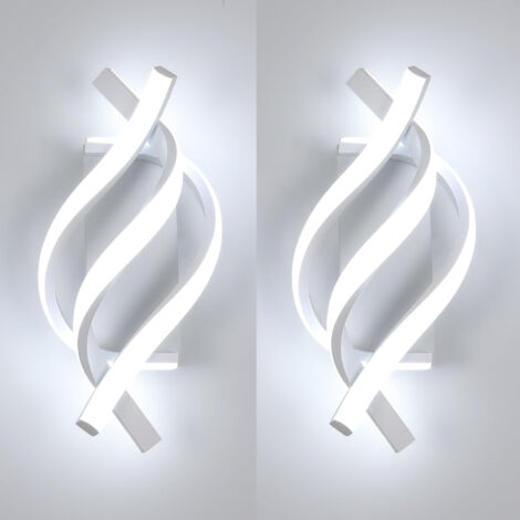 (Blanco)Aplique LED de pared para interiores, moderno aplique en espiral, para dormitorio, pasillo y balcón, luz blanca fría de 6500 K (2 unidades) (1/5)