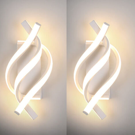 (Blanco)Aplique de pared LED moderno de 18 W, lámpara de pared curva para interiores, luz blanca cálida de 3000 K, para dormitorio (2 unidades) (1/5)