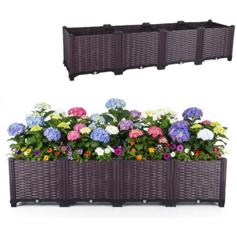 Huerto elevado de 148 cm, jardinera para hierbas y verduras, estilo mimbre, ideal para jardín y balcón, de polipropileno. (1/5)