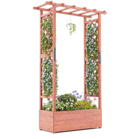 Jardinero elevado de madera con enrejado, macetas para plantas trepadoras, hortalizas y plantas de interior, 110 x 44 x 182 cm (1/5)