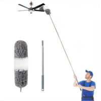 Plumero telescópico gris y blanco, cepillo extensible para limpieza de canalones (83-250 cm), mango de acero inoxidable para polvo y pelo de mascotas.