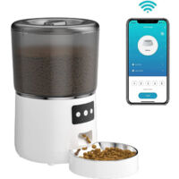 Dispensador automático de comida seca para perros y gatos, capacidad de 4 litros, con temporizador, Wi-Fi, control por app, doble alimentación, blanco