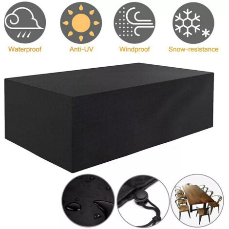 Gartenmöbel-Abdeckungen, 420D Oxford-Gewebe, wasserdicht und UV-beständig, Gartentisch-Abdeckungen, 225 x 116 x 82 cm, Schwarz