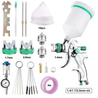 1 Stück grünes HVLP-Spritzpistolen-Set 2008, mit 3 Düsen von 1,4/1,7/2 mm und einem 600-ccm-Becher, für Autolacke, Grundierungen und Beschichtungen.