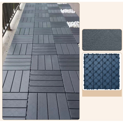 Fuleadture Outdoor decking, 30x30cm Outdoor Terrace Tiles Wood Flooring for Patio, Balcony, Garden, Balcony 11 pieces Dark gray wood grain