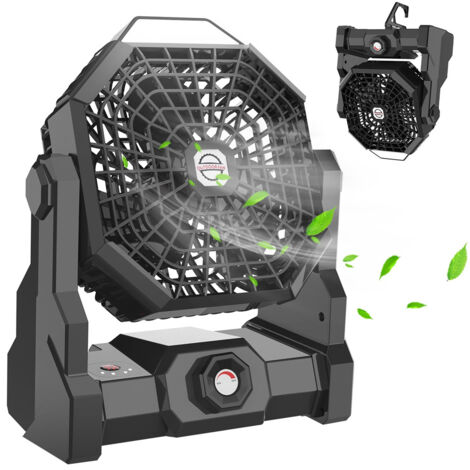 Fuleadture Rechargeable Camping Fan, Portable 7800 mAh Battery-Powered Tent Fan, Quiet USB, Ideal for Fishing and Camping, Black (1/5)