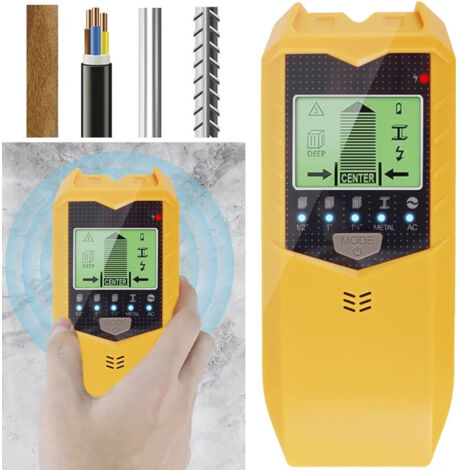 SH402 5-in-1 Handheld Metal Detector, Wall Scanner for Metal, Wood Studs, and AC Wires (Yellow) (1/5)