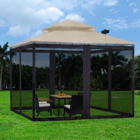 1 Set of 4-Panel Hinged Mosquito Net, Freestanding Screen, Outdoor Terrace Sunshade, Garden Enclosure — 360 x 360 cm (1/5)