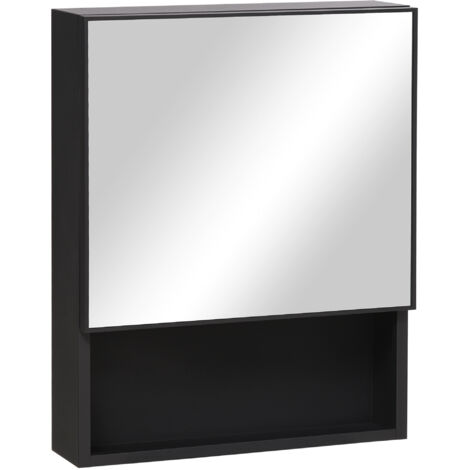 Armoire murale inox miroir 2 étagères, meuble salle bain avec étagère verre ouverte