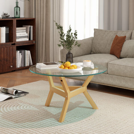 Table basse verre trempé Ø80x45 cm pieds acier réglables design moderne ...