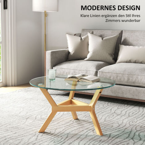 Table basse verre trempé Ø80x45 cm pieds acier réglables design moderne ...