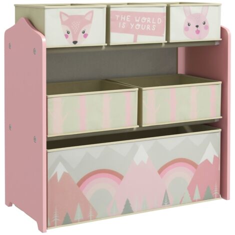 Armoire enfant 6 boîtes tissu meuble rangement jouets 63x30x66 cm rose chambre enfant