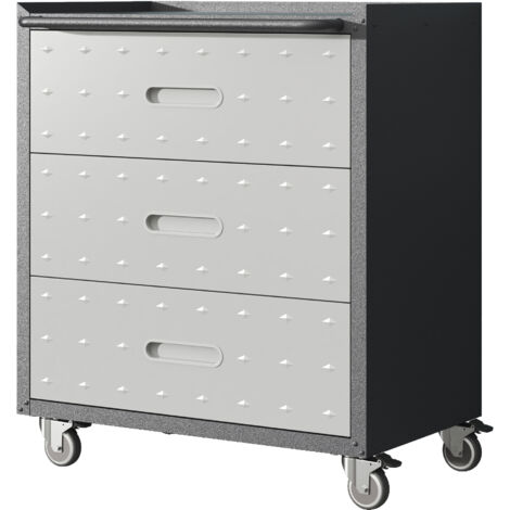 Armoire à outils métal roulettes 3 tiroirs 75x42x88 cm noir gris rangement garage bureau maison robuste