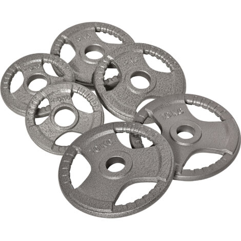 Set disques musculation acier Ø50 mm 2,5-35 kg compatible barre olympique argent