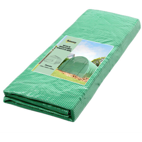 Bâche de rechange serre tunnel Outsunny 18 m² 6x3x2 m imperméable UV polyéthylène 12 fenêtres porte verte