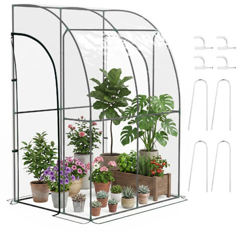 Serre adossée PVC transparent 2 portes enroulables acier serre murale culture plantes légumes (1/5)