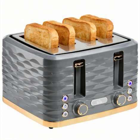 Grille-pain 4 tranches 7 niveaux remontée automatique multifonction, design gris moderne cuisine pratique (1/5)
