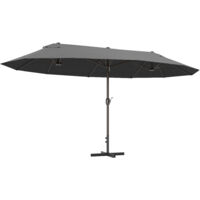 Parasol double XXL 455x265 cm 12 baleines manivelle anti-UV résistant vent jardin terrasse gris
