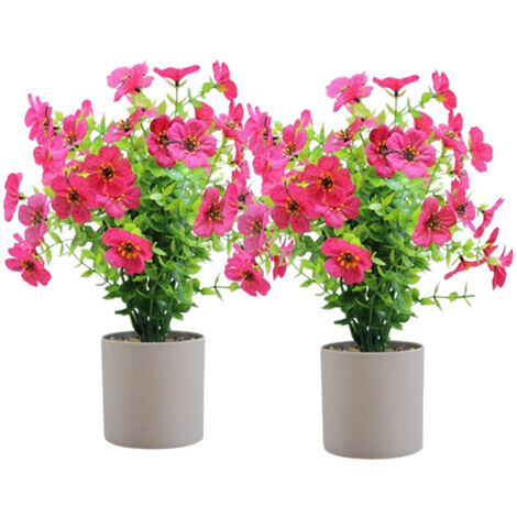 Set of 2 Small Ornamental Potted Plants - Daisies and Green Eucalyptus Perfect for the Office (1/3)