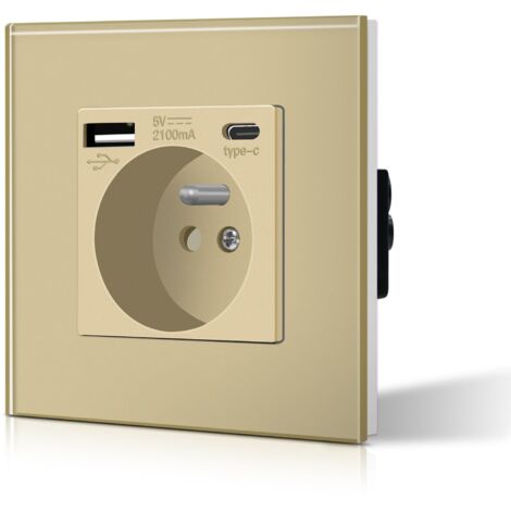 Socket with USB and 1x Type C - 16A AC Power Outlet - Gold Color - Suitable for Smartphones, Tablets