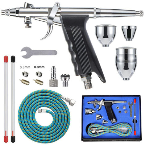 Dual Action Airbrush Kit – Airbrush with 0.3/0.5/0.8 mm Needles and 2/5/13 ml Color Cups, Tool for Painting, Nail Art and Modeling Blue (1/5)
