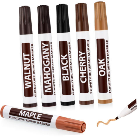Pack of 6 wood markers – Easy wood surface renovation – For furniture, floors, tables and beds – Camouflages scratches and stains