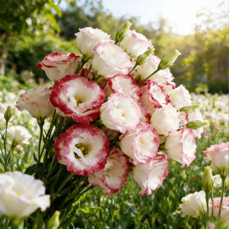 1000 White Lisianthus Seeds with Red Edges – Bicolour Double-Flowered Eustoma, Perfect for Garden, Balcony & Cut Flowers (1/5)