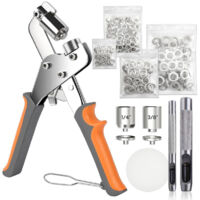 200 Silver Metal Eyelets Kit + Double Head Pliers 6 mm and 10 mm – For fabrics, tarpaulins, leather, vinyl and canvas