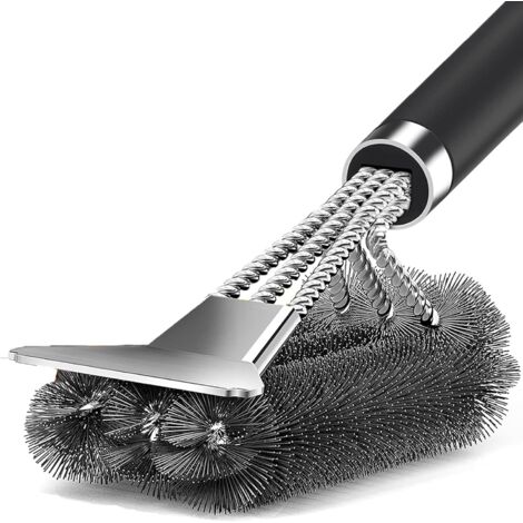 Brosse 3 en 1 pour grille barbecue - Long manche + grattoir - Acier inoxydable - Nettoyage 360° - Ustensile BBQ - Art de la table (1/5)