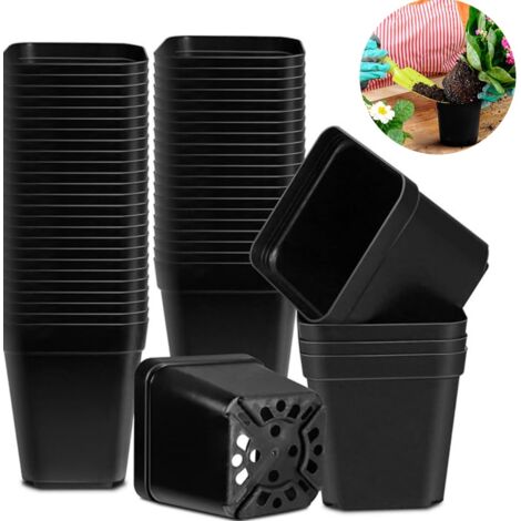 Plastic Plant Pots Pack of 50 Small Plastic Flower Pots for Seedlings Square 7x 5 x 7 cm Potting Pots for Succulents