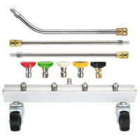 Accessoire Nettoyeur Haute Pression pour Nettoyage Sous Véhicule 1500-4000 PSI, 33cm avec 4 Buses 2 Roulettes Baguettes Droite Courbe 45°