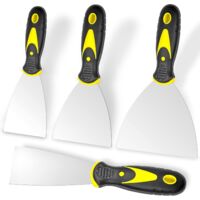 4 spatules enduit pro inox - Tailles 5/7.5/10/12.5cm - Couteau à enduire - Pour masticage, décollement papier peint - Bricolage