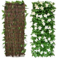 Écran de Feuillage Artificiel, Clôture Extensible d'Intimité pour Balcon, Terrasse, Extérieur, Panneau de Clôture Décoratif en Faux Lierre 30x200cm