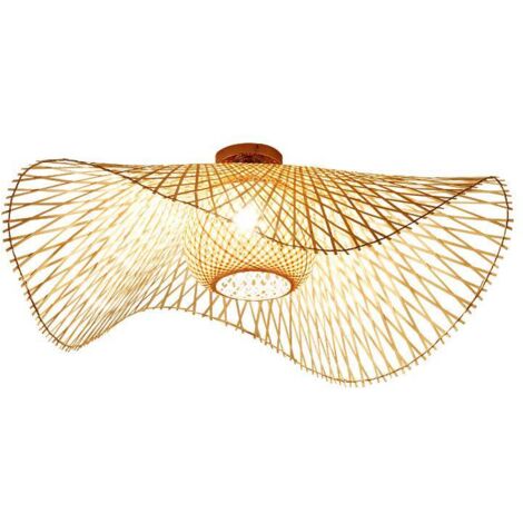 YIDOMDE Plafonnier bambou rotin tressé main, naturel rétro E27, bois clair style campagnard, 55cm (1/5)