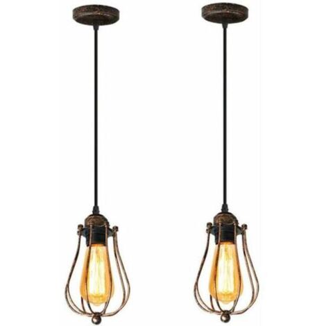 Suspension industrielle vintage à 2 lumières, lampe rétro pour café, loft, cuisine, salon et chambre d'hôtel (aspect rouillé) (1/5)