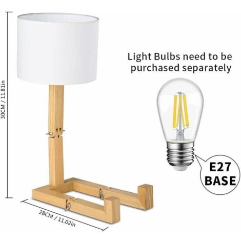 Réglable peut mettre des livres Bois Lampe de chevet avec la nuance de lampe de tissu Vis E27 Pour Eclairage décoratif [Classe énergétique A]
