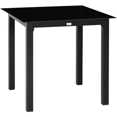 Table de repas carrée jardin 4 personnes plateau verre trempé structure aluminium noir 80x80x74 cm idéale balcon terrasse (1/5)