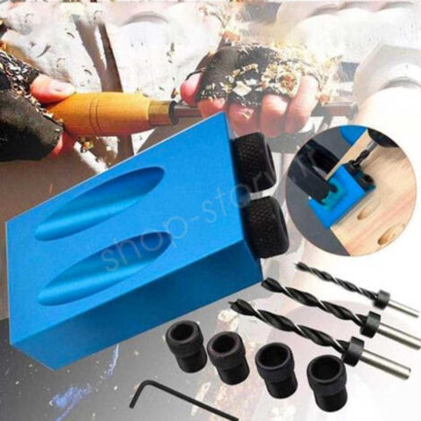 Gabarit de perçage d'angle 15 degrés pour bois – Kit avec mèches 6/8/10 mm – Précision millimétrique pour assemblage – Aluminium durable – Shop-Story (1/5)