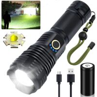 2 lampes torches LED rechargeables XHP70.2, étanches, 90000 lumens, zoom, 5 modes, pour camping et randonnée