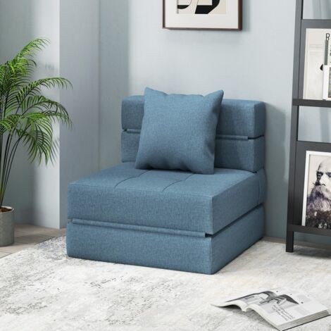 Convertible Slipper Chair Sofa Bed Deep Blue, 1-Seater Armchair with 1 Removable Cushion (1/5)