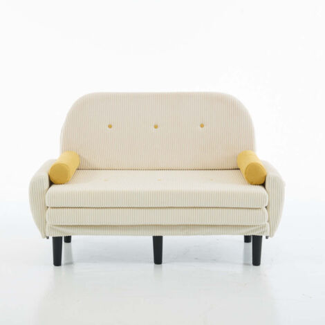 Elfenbeinfarbener Cord-Loveseat-Sofa für das Wohnzimmer, als Daybed und Relaxsessel mit Stauraum. (1/5)