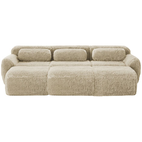 Boneless Cloud Sofas, Weicher Flauschplüsch-Stoff, Modulares Schlafsofa mit 3 Ottomans, 3-Sitzer-Sofas, Bequemes Sofa für Wohnzimmer,Hellkhaki (1/5)