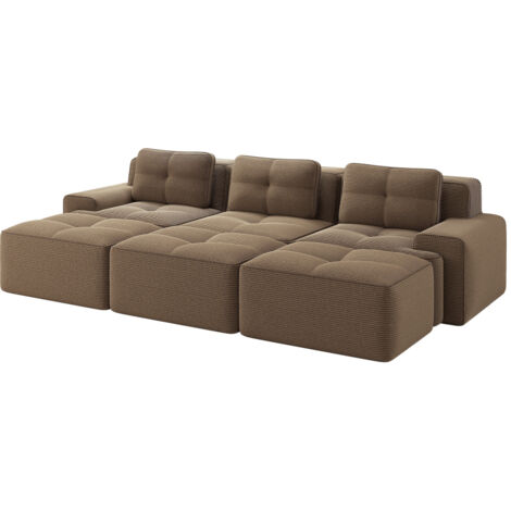 Rahmenlose Sofas, weicher Cordstoff, modulares Ecksofa mit Schlaffunktion und 3 Hockern, 3-Sitzer-Sofas, bequemes Sofa für das Wohnzimmer, braun