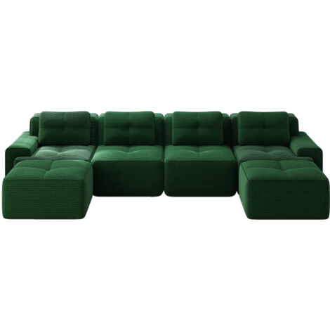 Boneless Sofas für Wohnzimmer, Modulares Sofa mit U-förmiger Chaiselongue, 4-Sitzer Bequem Polstertes Tiefsitz Corduroy-Cloud-Sofa, Montagefreies Sofa, Rutschfestes Design, Grün