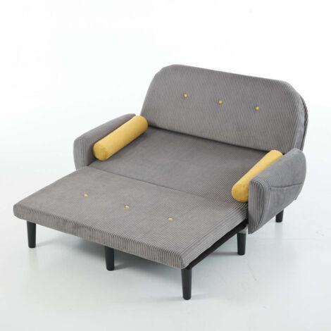 Grauer Cord-Loveseat-Sofa für das Wohnzimmer, als Daybed und Relaxsessel mit Stauraum. (1/5)