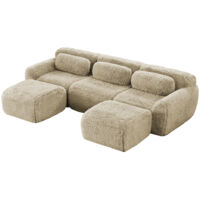 U-förmiges modulares Sofa, Plüschstoff, keine Montage, rutschfester Boden, mit Kissen. Ergonomische Unterstützung, hochelastischer Schaumstoff, geeignet für Wohnzimmer, Schlafzimmer, Hellkhaki